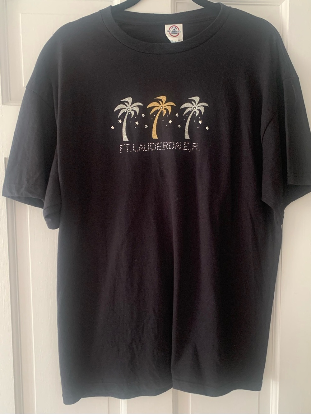 Vintage Fort Lauderdale Black Tee with Metallic Palm Tree Graphic - large